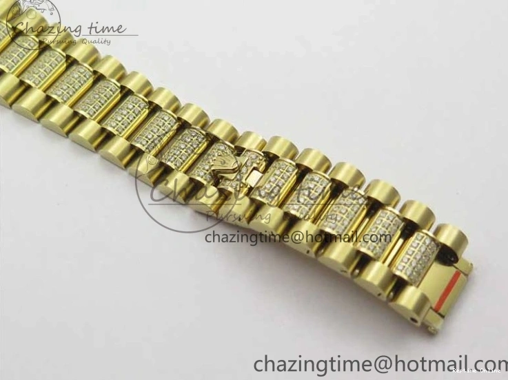 0212 DailyWear Day-Date 36mm 128235 YG Crystal BP Best Edition Silver Crystal Marker Dial on YG President Bracelet A 2676